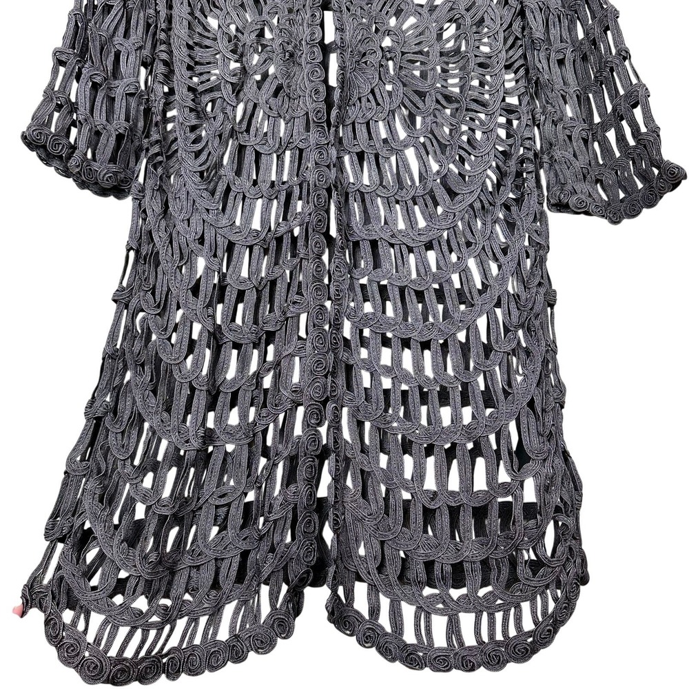 Chico's Travelers Charcoal Plum Crochet Open Front Cardigan Longline Rayon - Picture 4 of 10